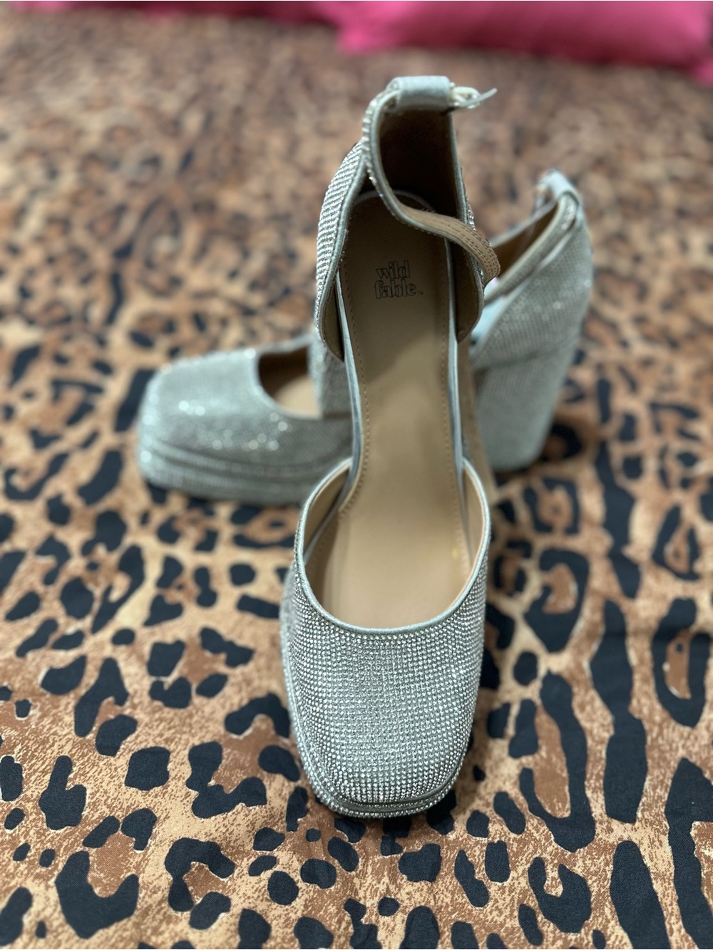 wild fable Silver Crystal Platform Heels with Ankle Strap